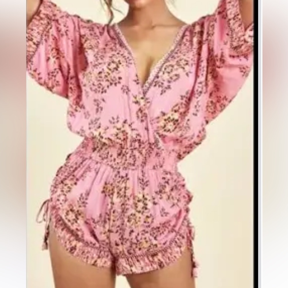 Poupette St. Barth Pink Floral Off-Shoulder Romper - Picture 4 of 5